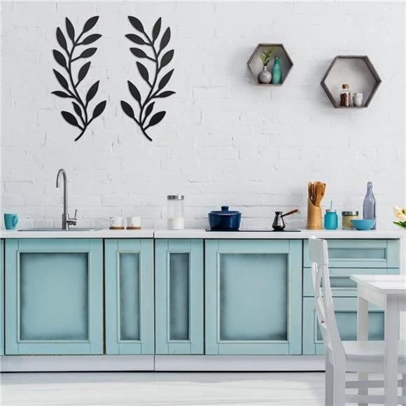 2 Pieces Metal Tree Leaf Wall Decor Vine Olive Branch Leaf Wall Art Wrought Iron - Picture 6 of 6